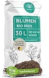 Bio Blumenerde 30 L mit Dünger - Erde für Pflanzen - Torfreduzierte Pflanzenerde aus 100%...