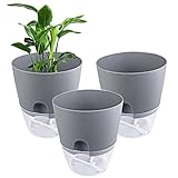 Relota 3 stücke Blumentopf Grau 15.3cm Breite, Kräutertopf Plastik mit Selbstbewässerung und...