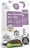 Bio Rhododendronerde 40 L (2x20L) - Saure Erde mit 20% weniger Torf für Moorbeetpflanzen - Erde...